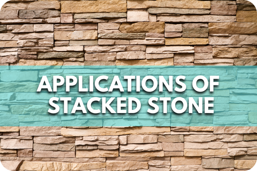 Modern interior and exterior spaces featuring stacked stone walls in living areas, facades, and landscaping.