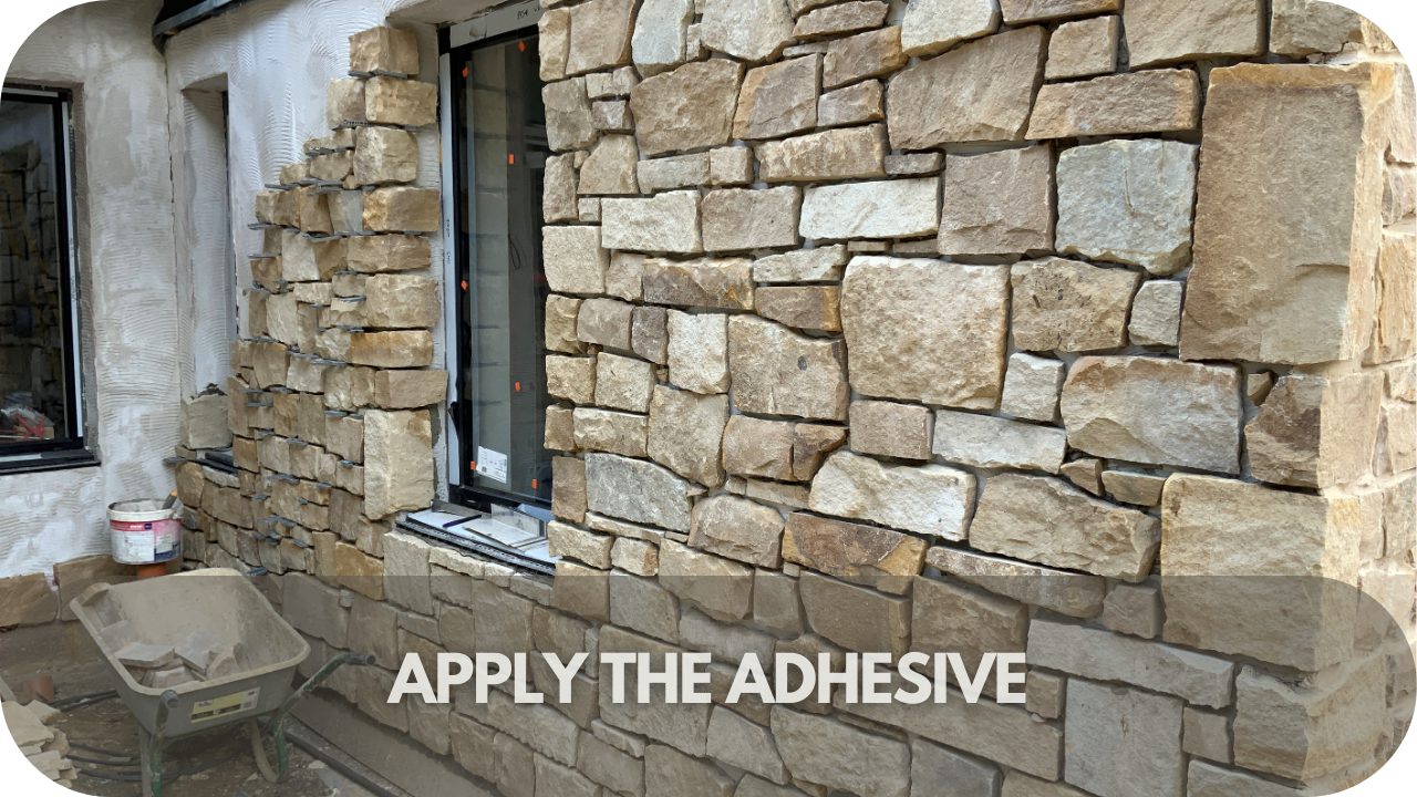 Applying adhesive for stone cladding installation