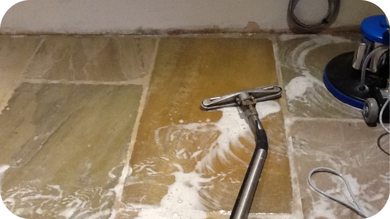 Acid cleaner applied to Charlotte Sandstone.